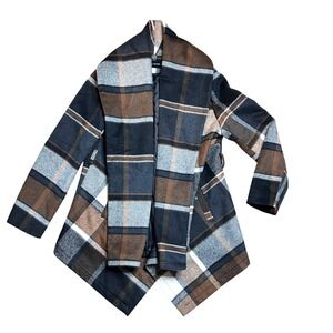 Chicwish Plaid Shawl Collar Wool Blend Rabato Coat Womens Prairie Peacoat Winter